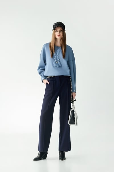 Pleated Detail Navy Wide Leg Pants
