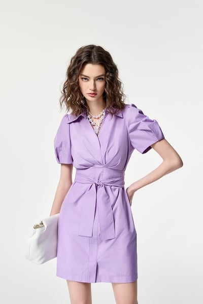 Puff Sleeve Purple Short Dress