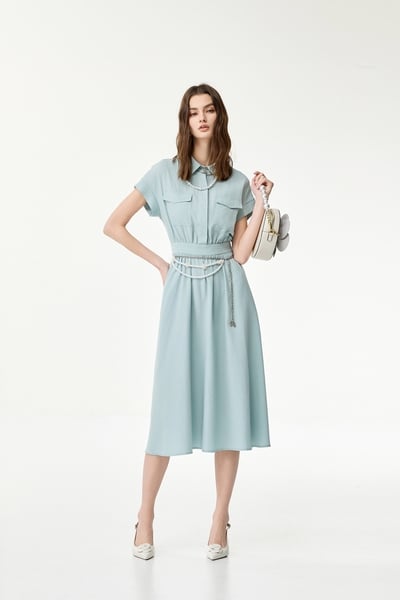 Short Sleeve Midi Shirt Dress