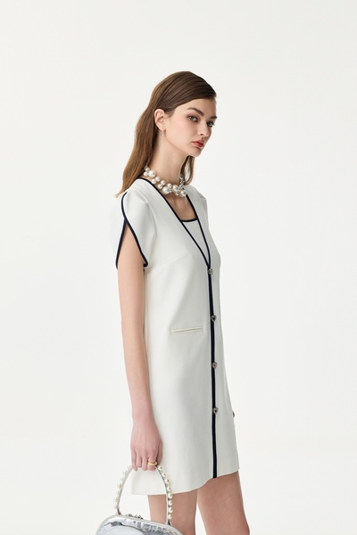 V-neck Contrast Trim Short Dress