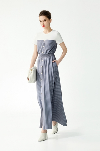 Pinstripe Contrast Tee Maxi Dress