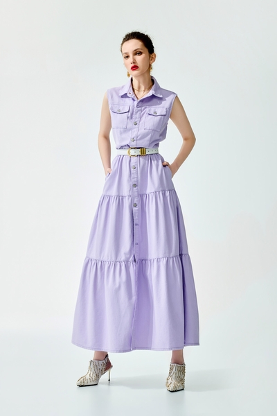 Sleeveless Purple Shirt Dress