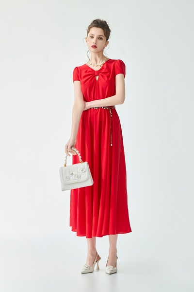 V-neckline Knot Detail Maxi Dress