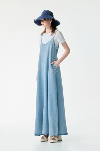 Loose Fit Denim Washed Maxi Dress