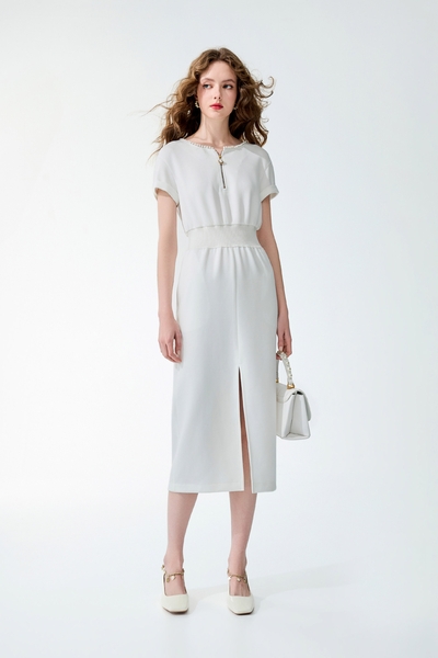 Minimalist Pearl Applique Short Sleeve Dress