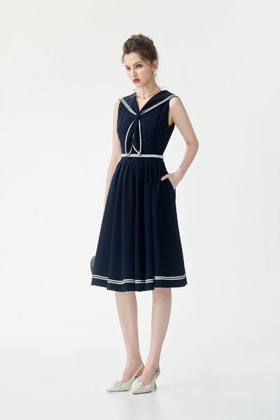 Sailor Collar Navy Sleevless Dress