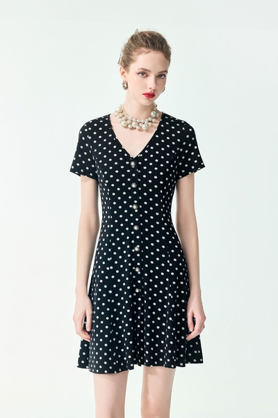 V-neck Polka Dot Short Sleeve Dress