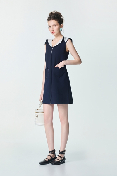 Contrast Collar Navy Dress