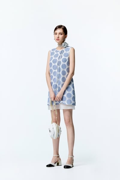 Polka Dot Embroidery Sleeveless Dress