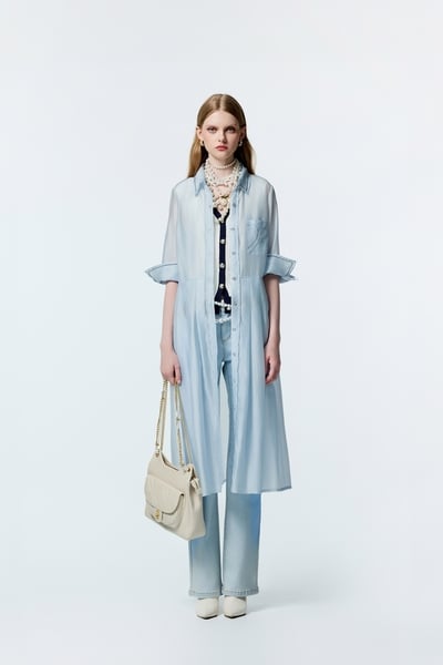 Light Blue Shirt Dress With Contrast Stitch Detail