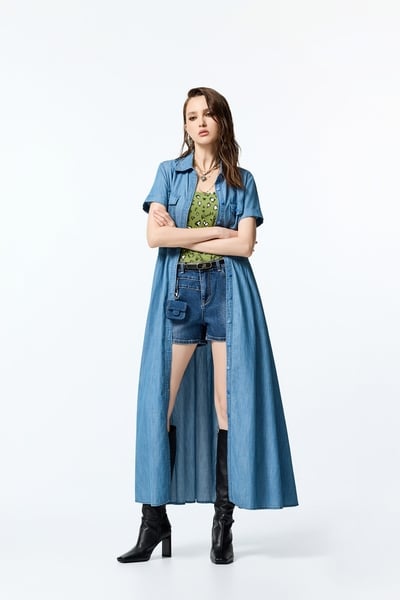 Short Sleeve Denim Shirt Dress
