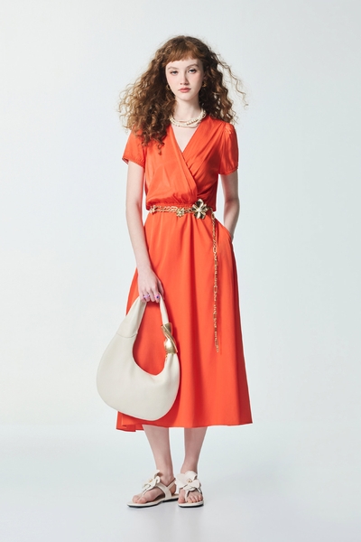 Front Wrap Neckline Short Sleeve Dress