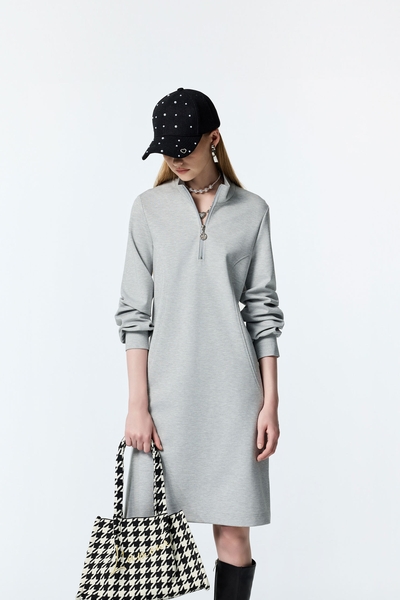 Light Grey Long Sleeve Casual Dress