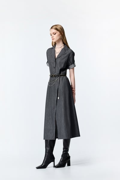 Short Sleeve Grey Denim Maxi Dress