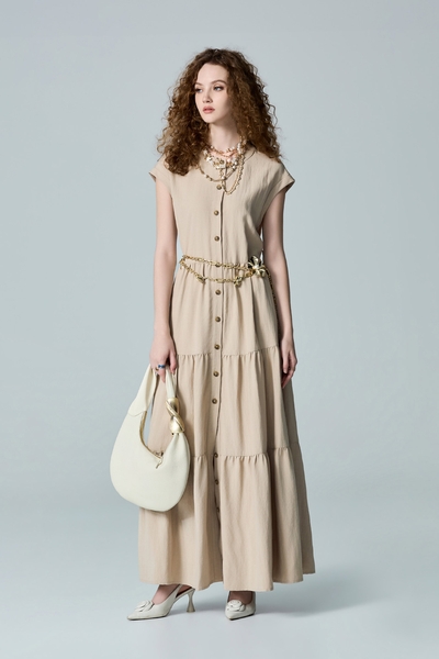 Button Front Khaki Maxi Dress
