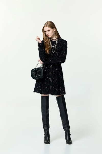 Fringe Detail Long Sleeve Sequin Dress