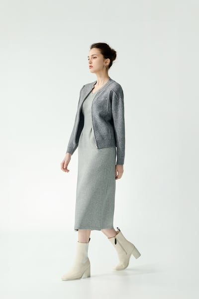 V-neck Grey Sleeveless Maxi Dress