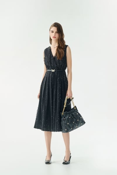 V-neck Sequin Sleeveless Dress