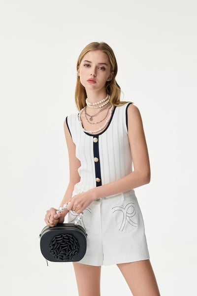 Contrast Navy Trim Knit Vest