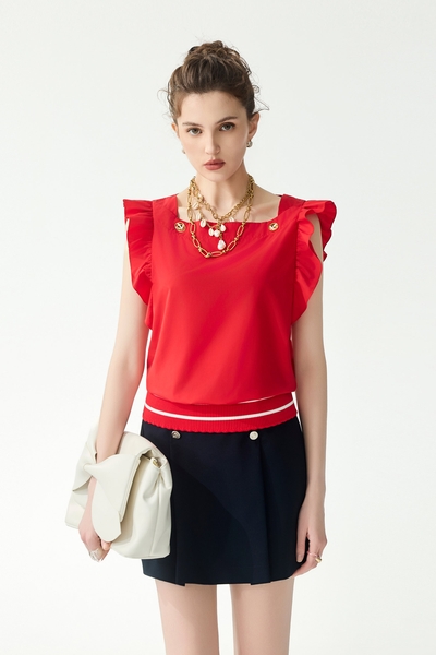 Square Neckline Ruffle Detail Vest