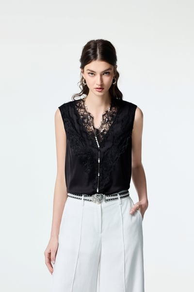 Lace Detail V-neck Vest