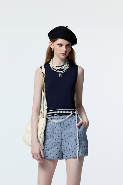 R Logo Navy Knit Top