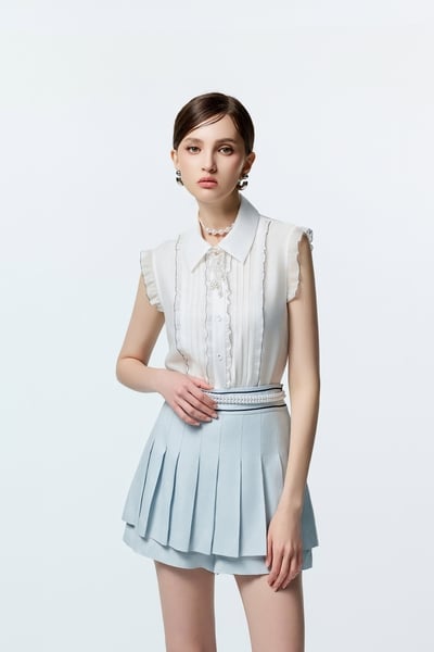 Contrast Navy Trim Ruffle Vest