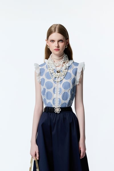 Polka Dot Embroidery Ruffle Trim Vest