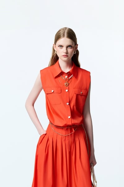 Reddish Orange Drawstring Vest