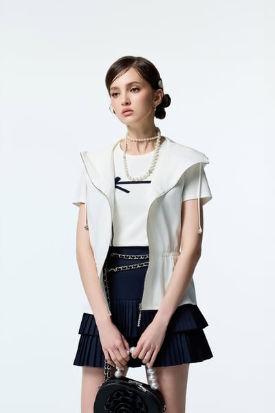 White Hoodie Front Zip Vest