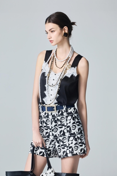 Contrast Lace Satin Tank Top