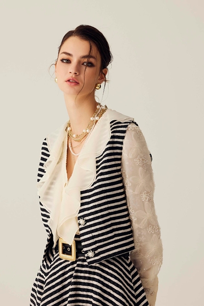 Black White Stripe Crop Vest