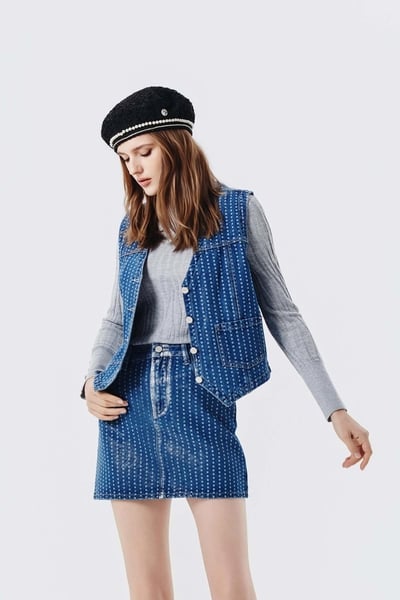 Metallic Sheen Dotted Denim Vest