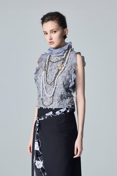 Organza Ruffle Mesh Texture Vest