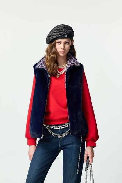 Two-way Navy Faux Fur Vest