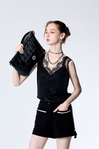 V-neck Lace Detail Vest