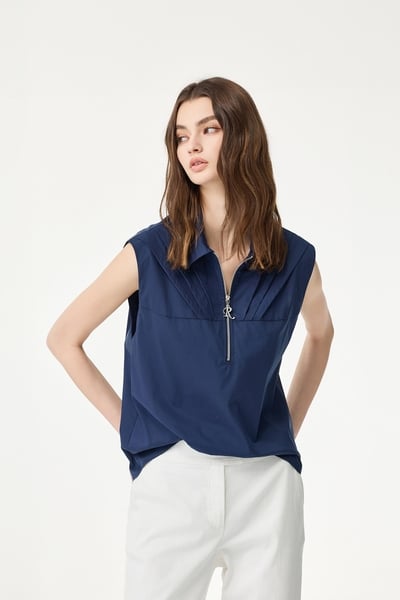 Pleated Detail Navy Vest