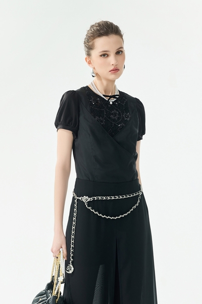 Floral Knot Detail Short Sleeve Top