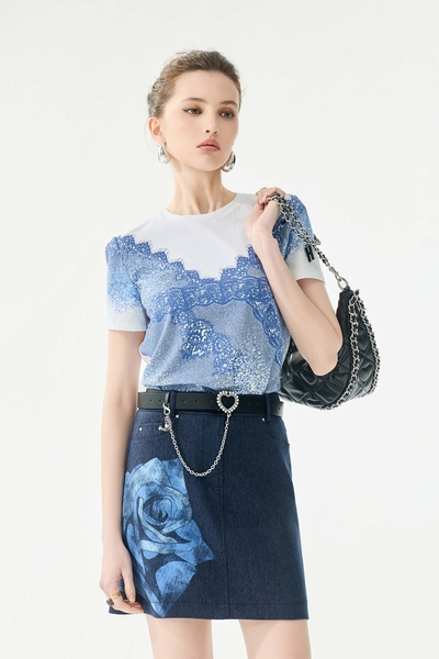 Lace Graphic Print Short Sleeve Tee