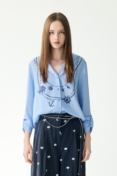 Graphic Print Long Sleeve Blouse