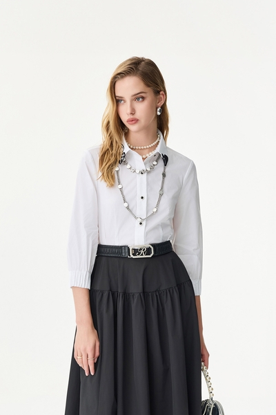 Heart Embroidery Collar Detail Blouse