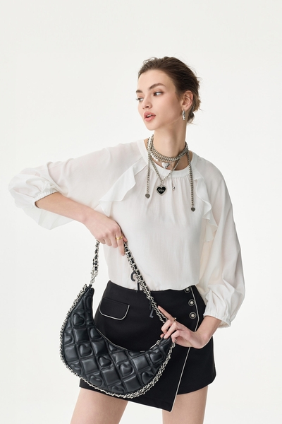 Ruffle Detail White Top