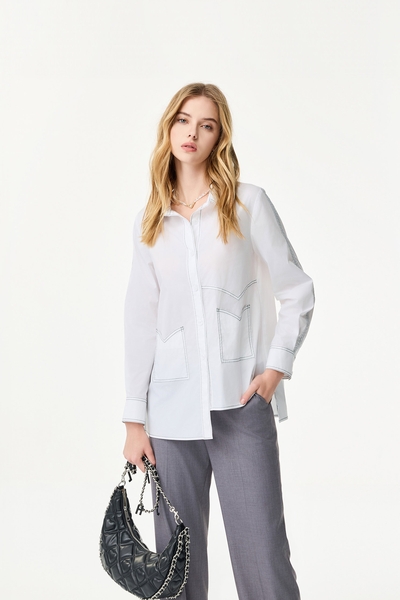 Stitching Detail Long Sleeve Blouse