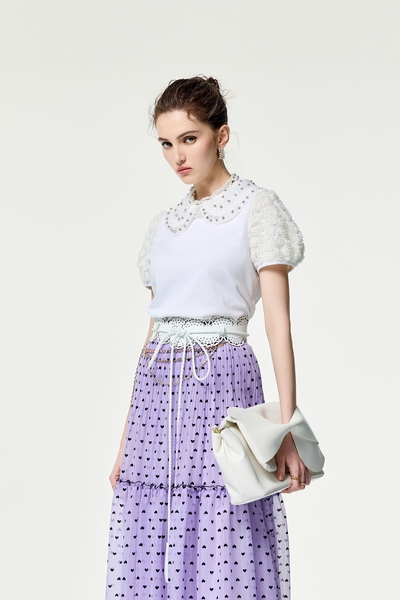 3-D Floral Sleeve Detail Top