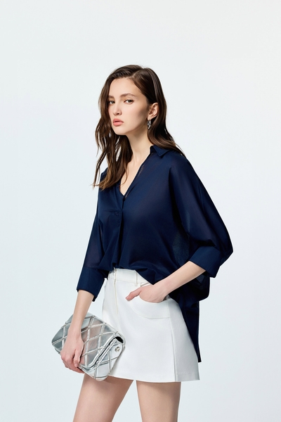 V-neck Loose Fit Navy Top