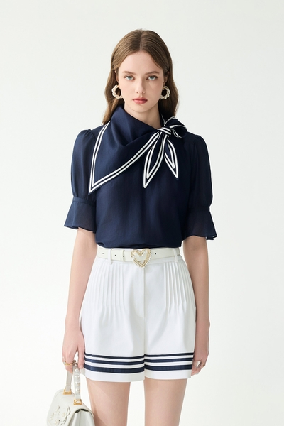 Scarf Collar Navy Top