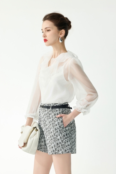 Ruffle Neckline Chiffon Top