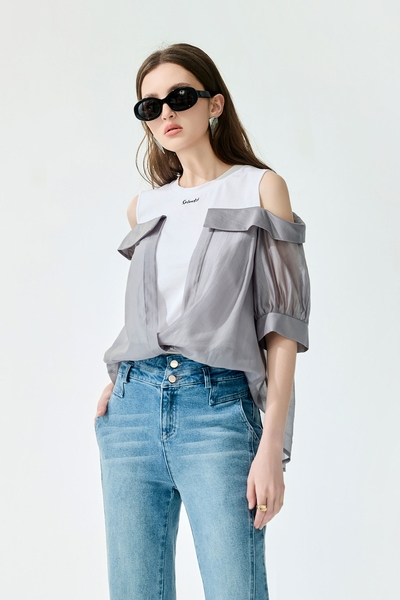 Cold Shoulder Fake Two Piece Top