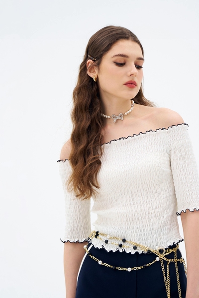 Elastic Neckline Shirring Top