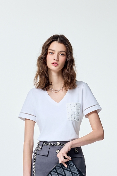 Weaved Pocket Detail Short Sleeve Tee
